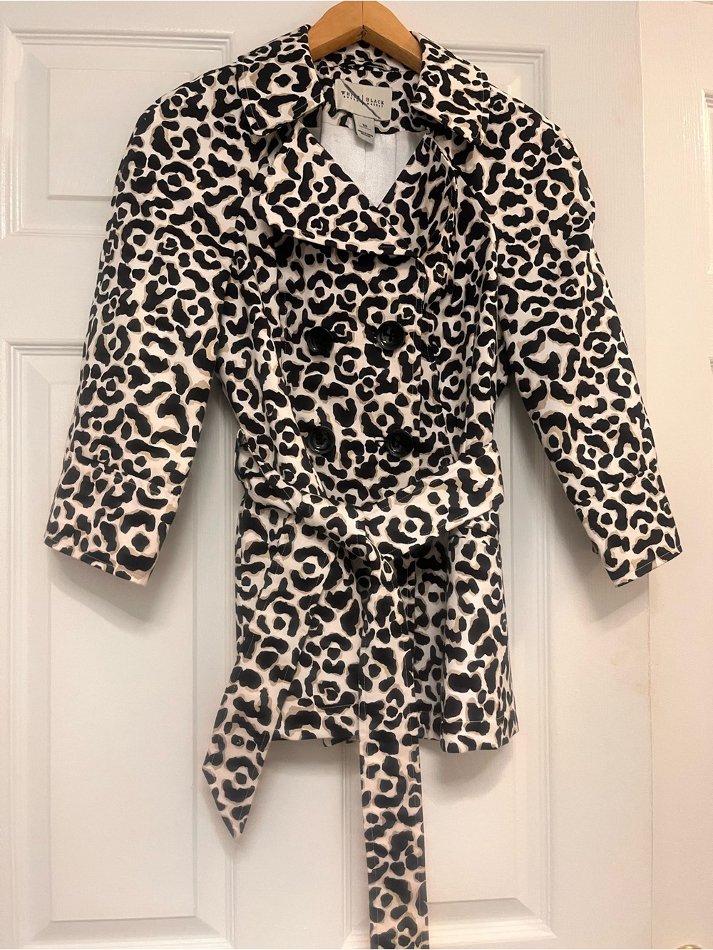 White House Black Market Black & Cream Leopard Print Trench Coat XS